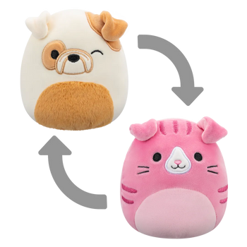 Squishmallows Flip-A-Mallows Geraldine the Scottish Fold Cat/Brock the Bulldog, 13 cm