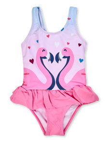 Girls' Swimsuit Flamingos & Hearts