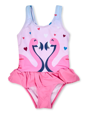 Girls' Swimsuit Flamingos & Hearts