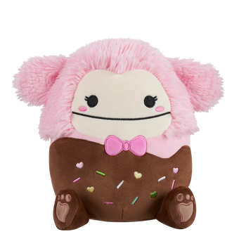 Squishmallows Brina the Chocolate Dipped Pink Bigfoot with Pink Bowtie, 20 cm