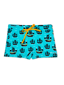 Kids' Elastic Swim Shorts Pirate Boat