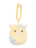 Squishmallows Clip-On Rina the Cow with Tie Dye Spots, 9 cm