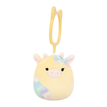 Squishmallows Clip-On Rina the Cow with Tie Dye Spots, 9 cm