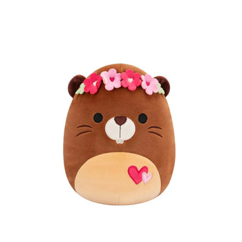 Squishmallows Chip the Brown Beaver with Flower Crown and Hearts, 20 cm