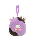 Squishmallows Clip-On Alexie the Purple and Black Cow with Bowtie, 9 cm