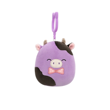 Squishmallows Clip-On Alexie the Purple and Black Cow with Bowtie, 9 cm