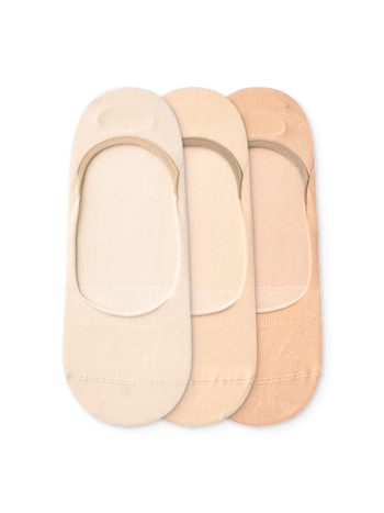 Beige Classic Cotton No Show Socks 3-pack