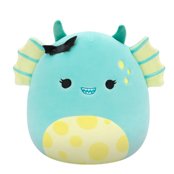 Squishmallows Dearest the Teal Swamp Monster with Spotted Belly and Bat Pin, 20 cm