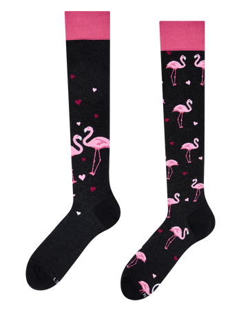 Knee High Socks Flamingos & Hearts