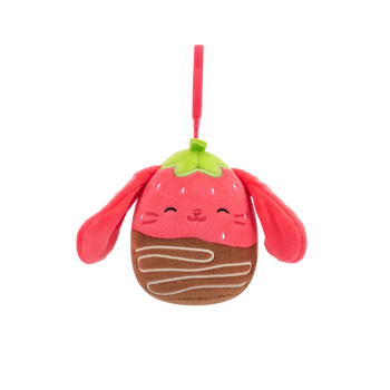 Squishmallows Clip-On Gunda the Chocolate Dipped Strawberry Bunny, 9 cm