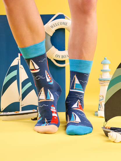 Bamboo Regular Socks Lighthouse & Sailboats