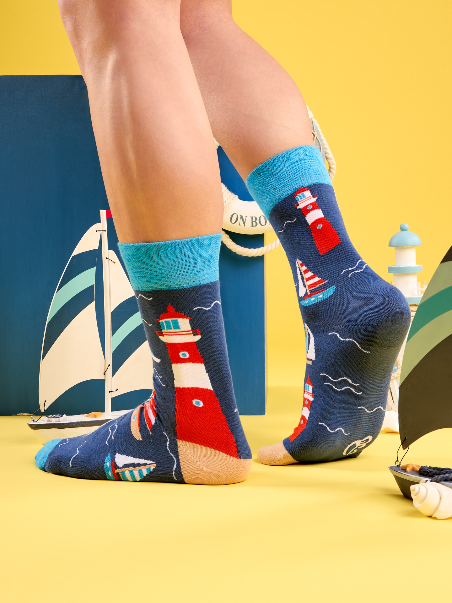 Bamboo Regular Socks Lighthouse & Sailboats