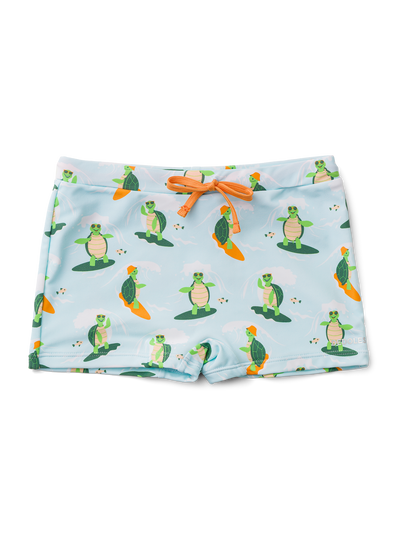 Kids' Elastic Swim Shorts Turtle the Surfer