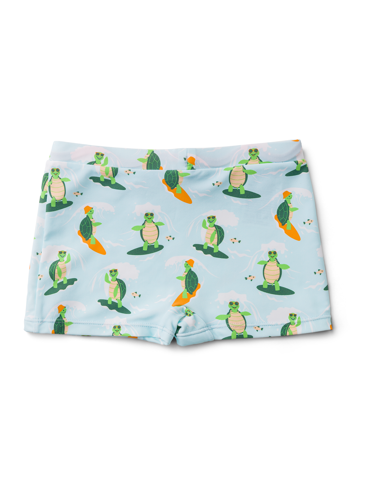 Kids' Elastic Swim Shorts Turtle the Surfer