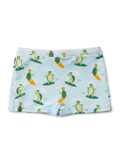 Kids' Elastic Swim Shorts Turtle the Surfer