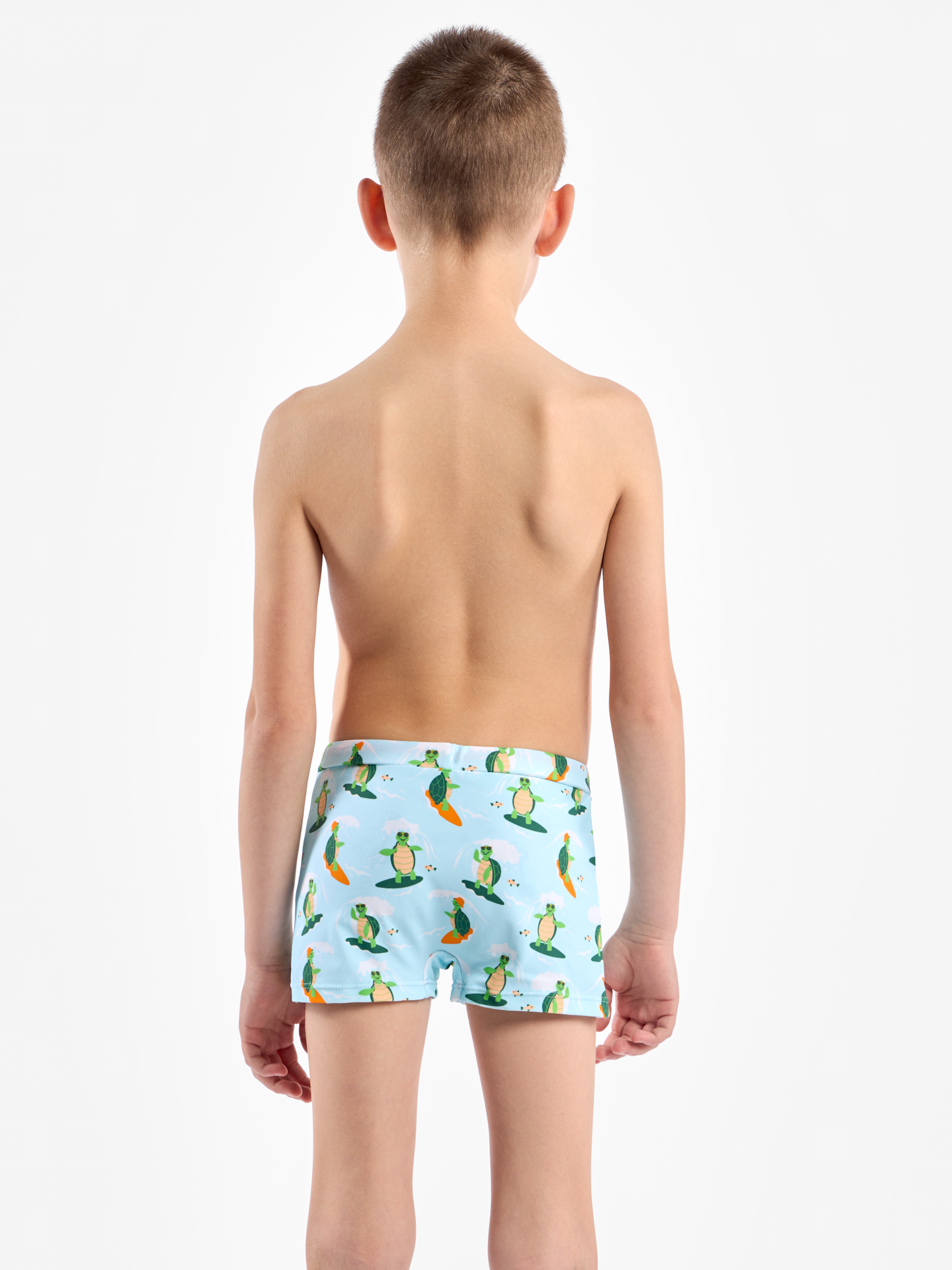 Kids' Elastic Swim Shorts Turtle the Surfer