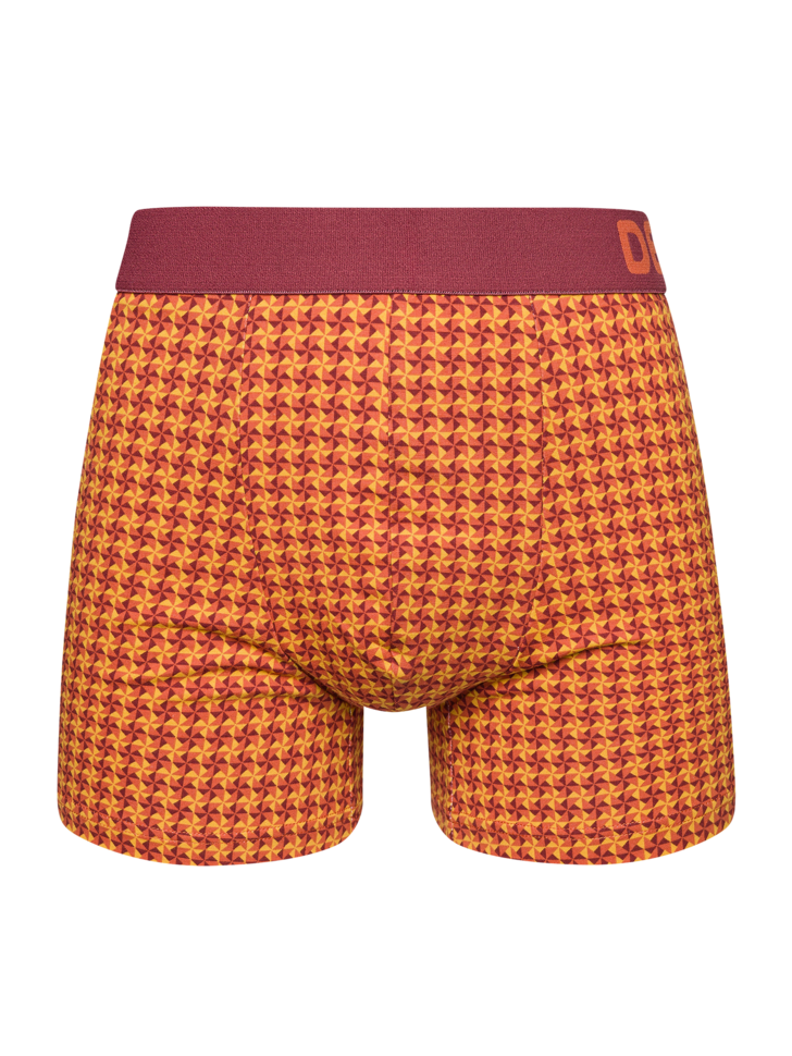 Burgundy & Yellow Men's Patterned Trunks