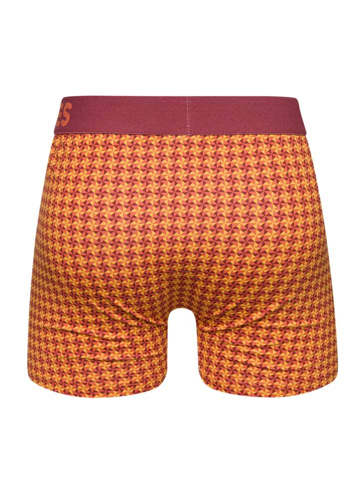 Burgundy & Yellow Men's Patterned Trunks