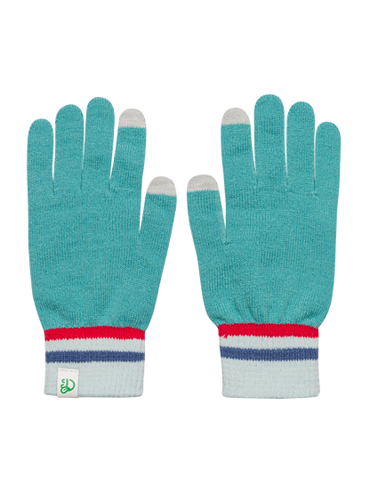 Turquoise & Red Knitted Gloves