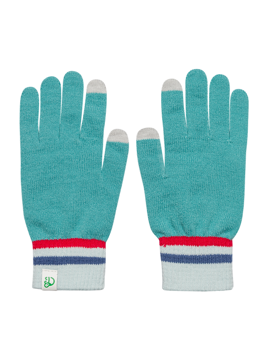 Turquoise & Red Knitted Gloves