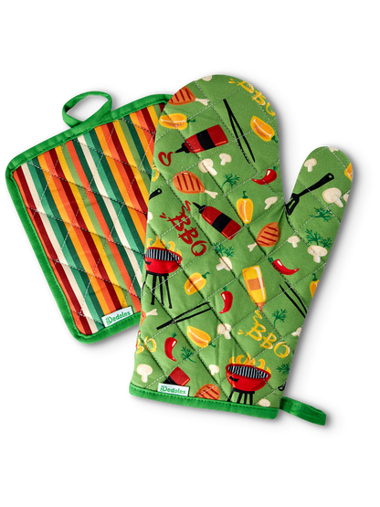 Kitchen Glove & Pot Holder Set Barbecue Season