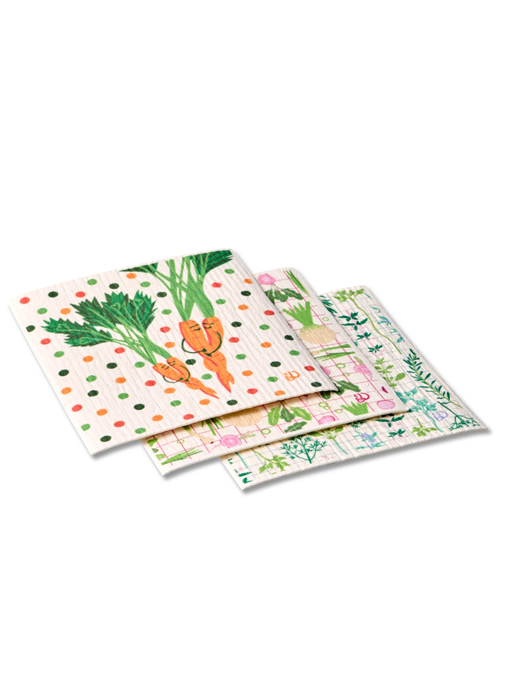 Kitchen Sponge Cloth 3-Pack Spring Vegetables