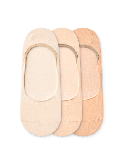 Beige Classic Cotton No Show Socks 3-pack