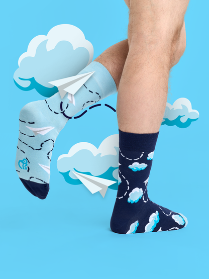 Bamboo Regular Socks Paper Planes & Clouds