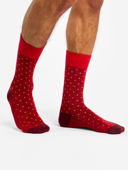 Dark Red & Yellow Pattern Socks