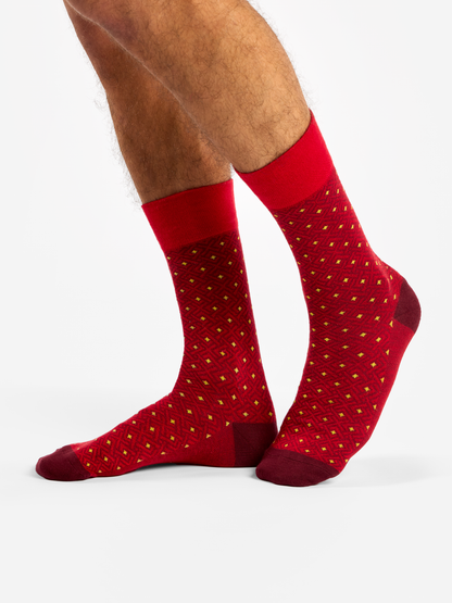 Dark Red & Yellow Pattern Socks