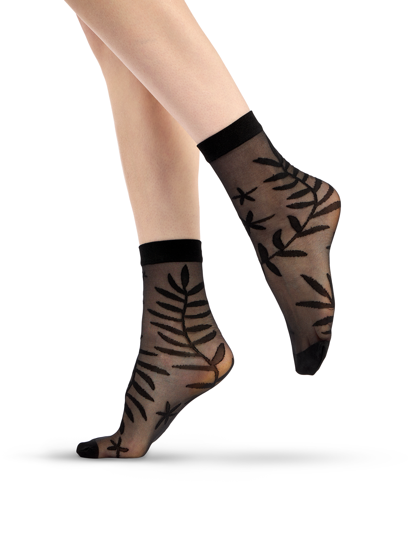 Nylon Socks Black Leaves