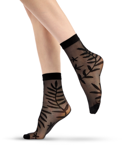 Nylon Socks Black Leaves