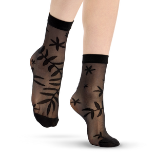 Nylon Socks Black Leaves