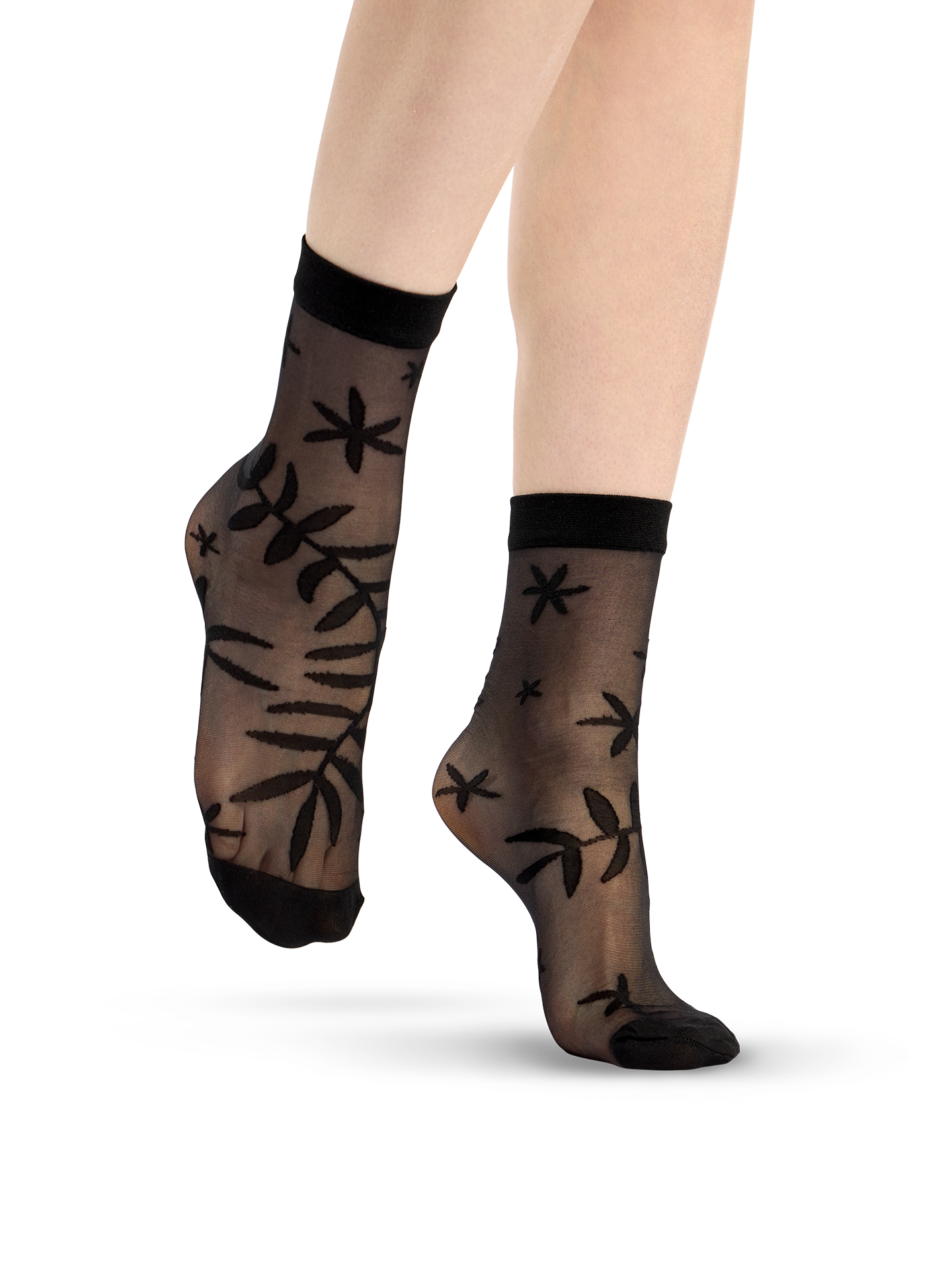 Nylon Socks Black Leaves