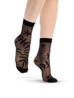 Nylon Socks Black Leaves