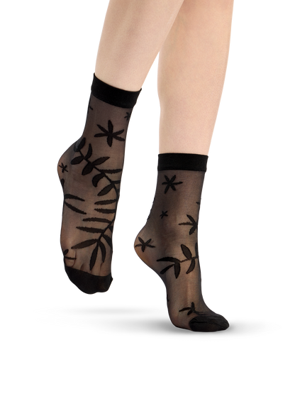 Nylon Socks Black Leaves