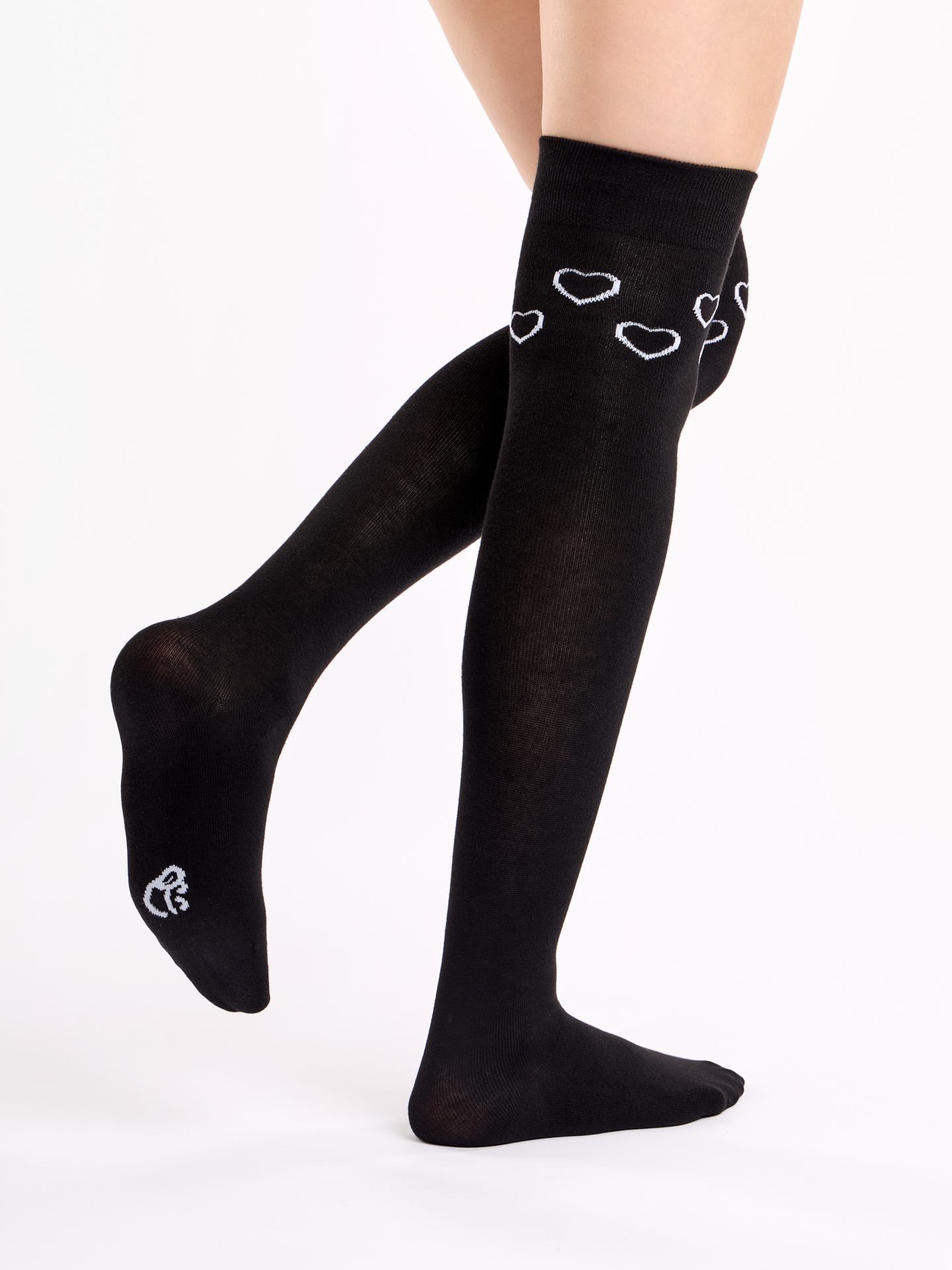 Over the Knee Socks Black & White Hearts