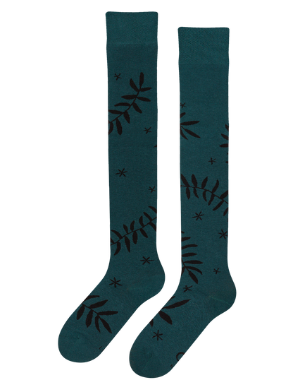 Over the Knee Socks Black Leaves