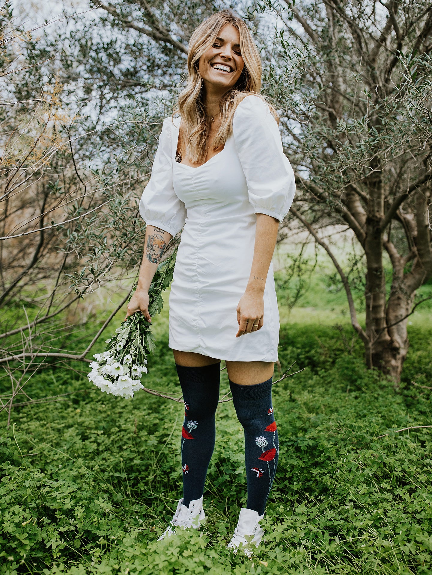 Over the Knee Socks Ladybugs & Poppy Flowers