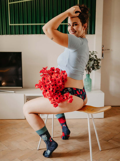 Women's Brazilian Panties Ladybugs & Poppy Flowers