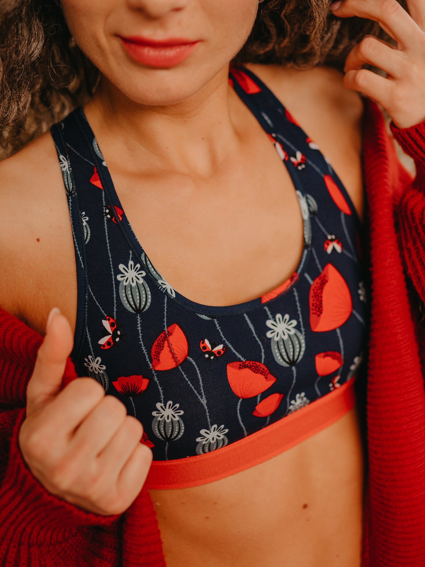 Women's Bralette Ladybugs & Poppy Flowers