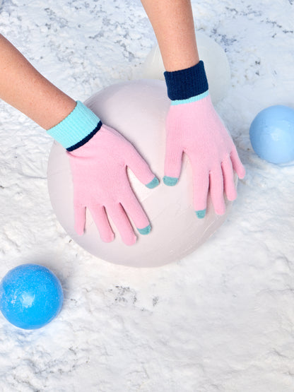 Light Pink & Blue Knitted Gloves