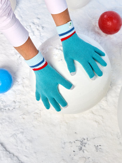 Turquoise & Red Knitted Gloves