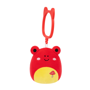 Squishmallows Clip-On Obu the Red Tropical Frog with Mushroom Embroidery, 9 cm