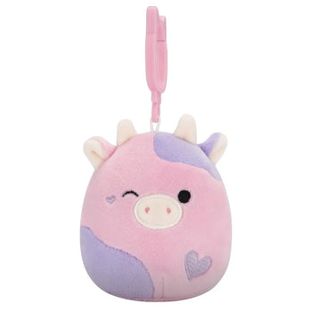 Squishmallows Clip-On Patty the Winking Pink and Purple Cow, 9 cm