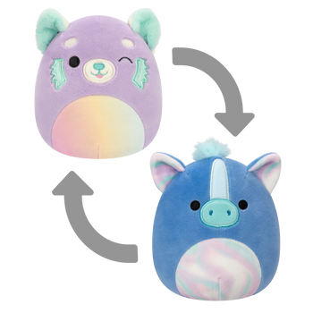 Squishmallows Flip-A-Mallows Lexis the Purple Red Panda/Romano the Blue Hippocampus, 13 cm