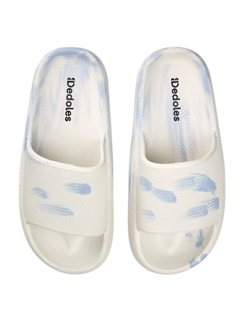Beige & Light Blue Marble Women's Platform Slides