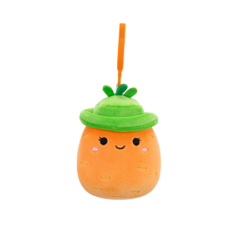 Squishmallows Clip-On Caroleena the Orange Carrot with Bucket Hat, 9 cm